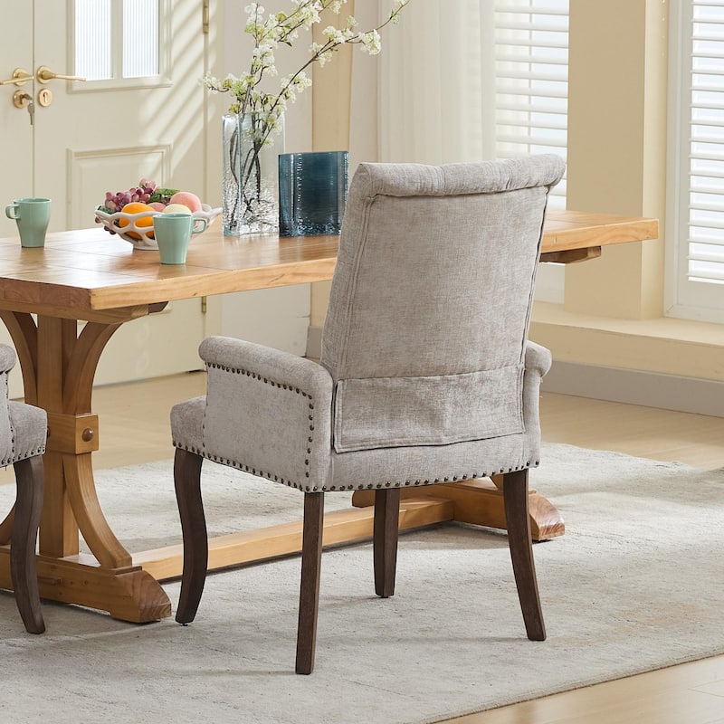 Upholstered Accent Dining Chair, Curved Solid Wood Legs, Tufted Club Arm Dining Chair, Single Pack
