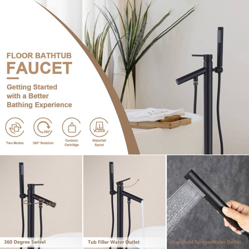 Topcraft Floor Mounted Bathtub Filler with Handheld Showerhead