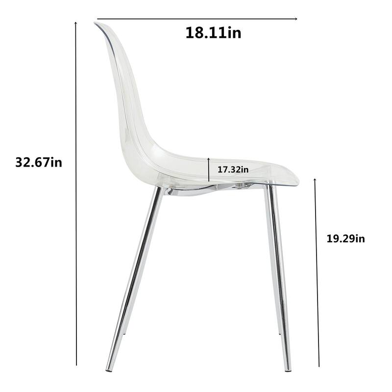 Roomfitters Transparent Plastic Dining Chairs with Silver Metal Legs, Armless Crystal Style Makeup or Office Set of 6