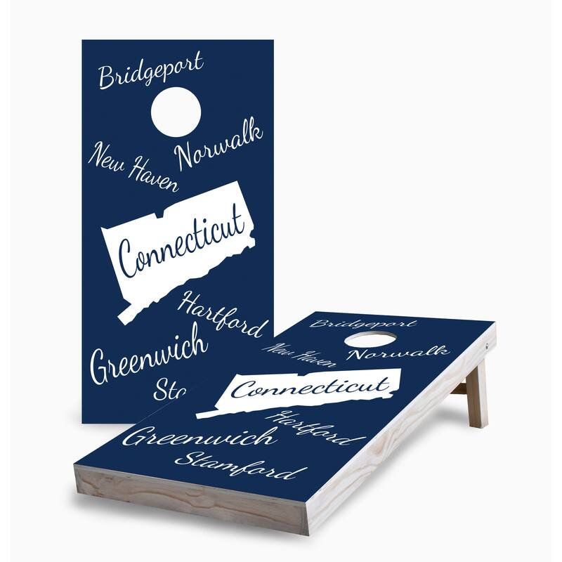 Connecticut State Pride Corn Hole Board Set w Case & Lights - 16 Years and Up