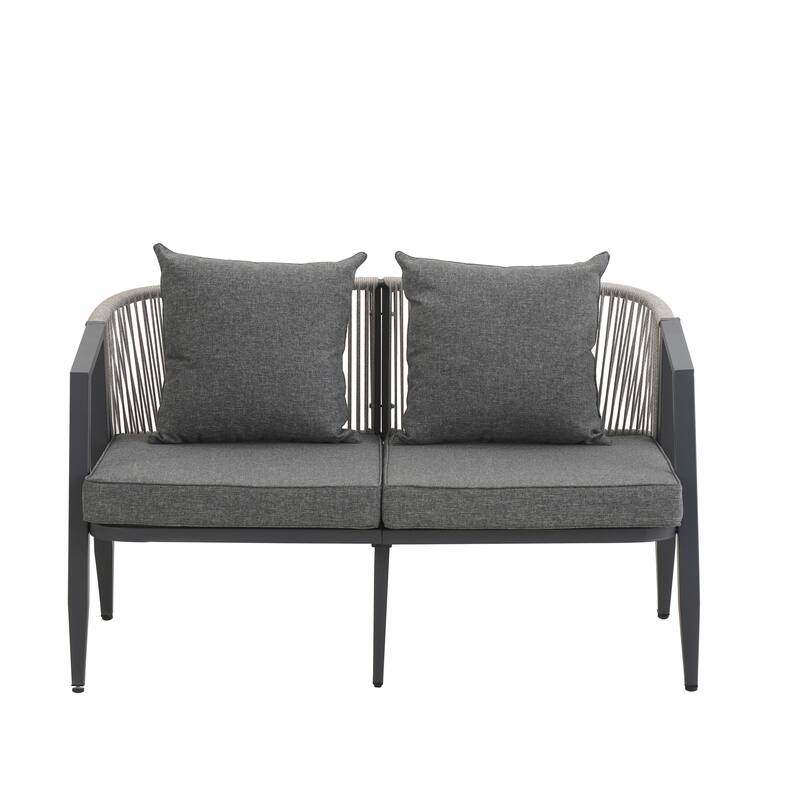 4-Piece Outdoor Iron Cnversation Sofa Set with Coffee Table and Cushions
