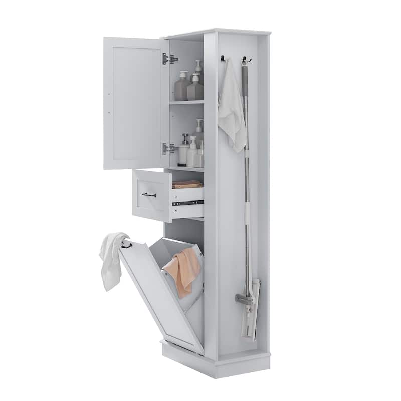 Modern Tall Storage Cabinet - Tilt-Out Compartment,Adjustable Shelves,80LBS Capacity,Soft-Close Hinges,Aluminum Alloy Handles