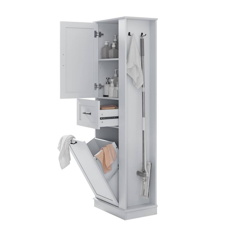 Roomfitters 67" Tall Modern Storage Cabinet with Tilt-Out Compartment and Side Hooks