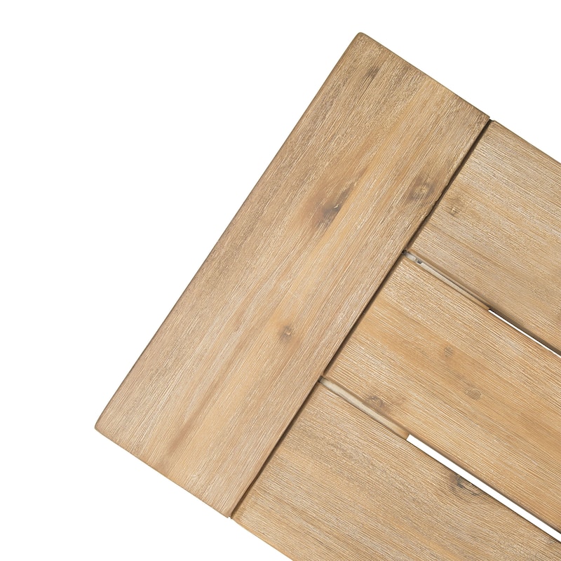 Roomfitters Outdoor Acacia Wood Patio Bench with Slat Panel Seat and Black Metal Legs