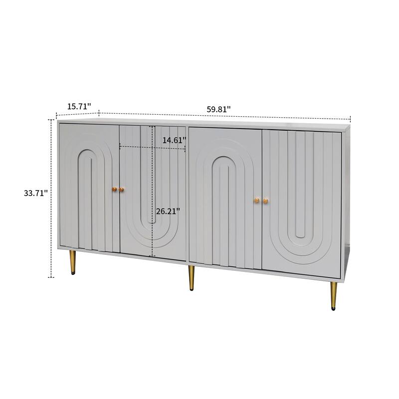 Modern Freestanding Wooden Storage Sideboard with a Center Suppprt Leg