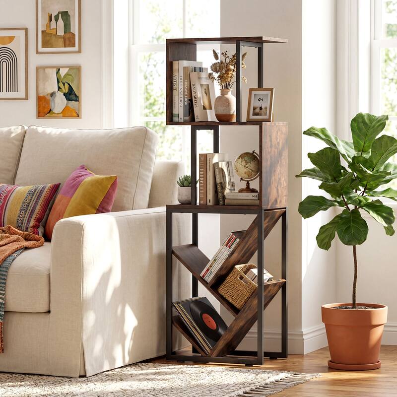 Gymax 6-Tier Bookshelf Industrial S-Shaped Geometric Bookcase w/ Open