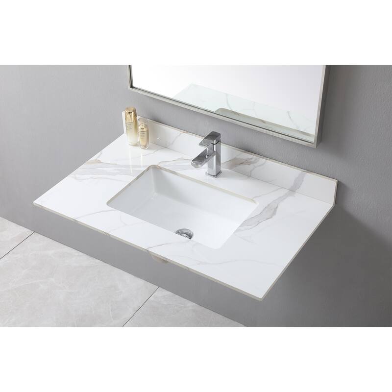 31 in./ 37 in./ 43 in. Carrara Gold Engineered Stone Bathroom Vanity Top with Ceramic Sink