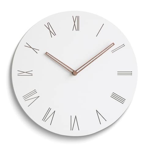 Curata Minimal White with Rose Roman Numerals and Hands Quartz Wall Clock