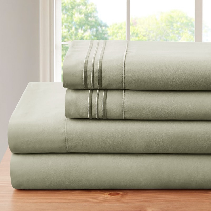 Rayon from Bamboo 4 Piece Luxury 3 Line Embroidered Sheet Set