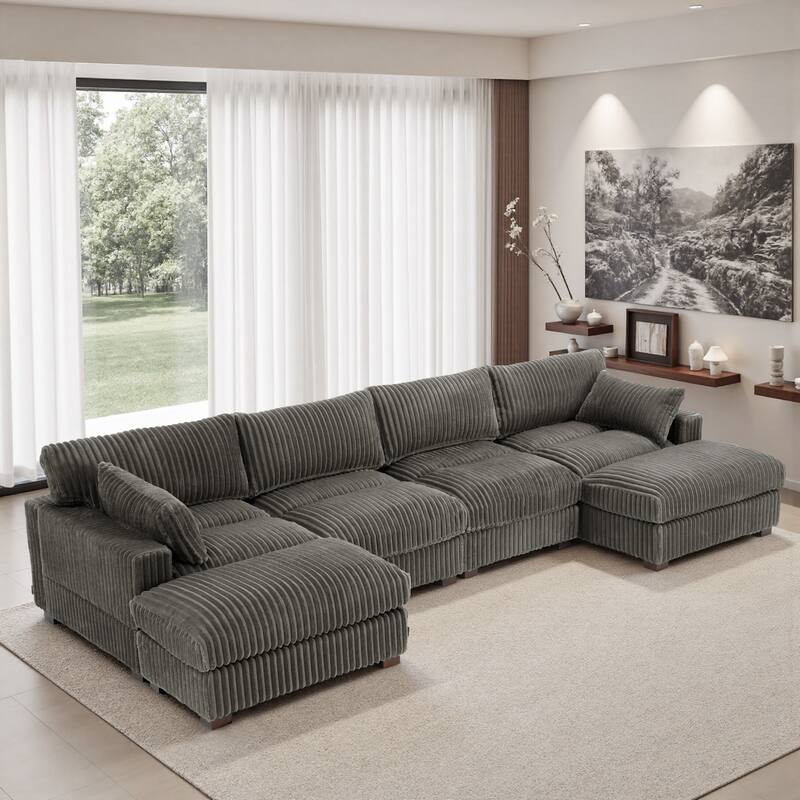 Modren Plush Oversized Modular Sectional Sofa Set with Chaise&Ottoman.