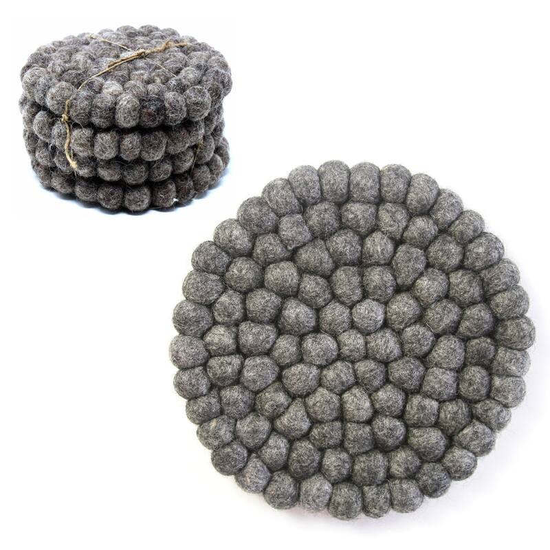 Handcrafted Felt Trivet & Coaster Set, Rose Quartz - Dark Grey