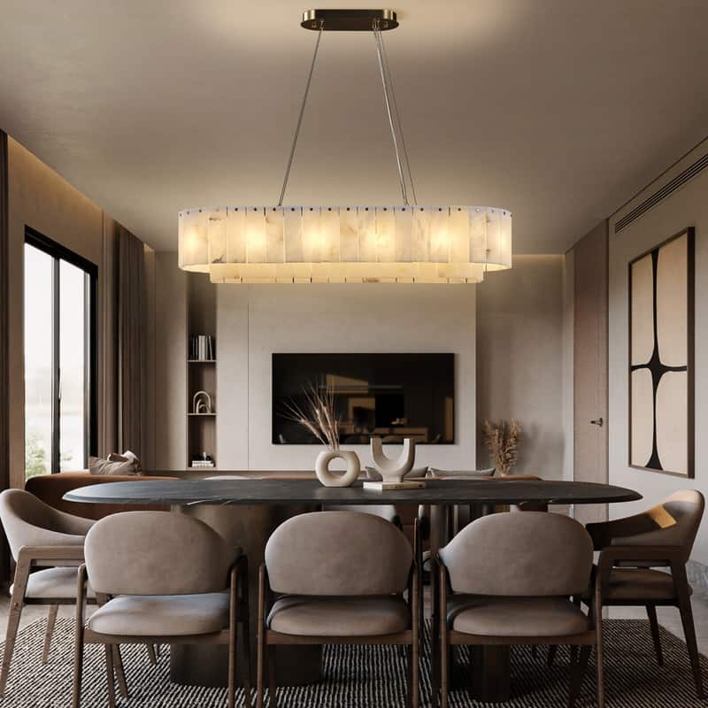 KAYLA 54in 14-Light White Alabaster Adjustable Chandelier