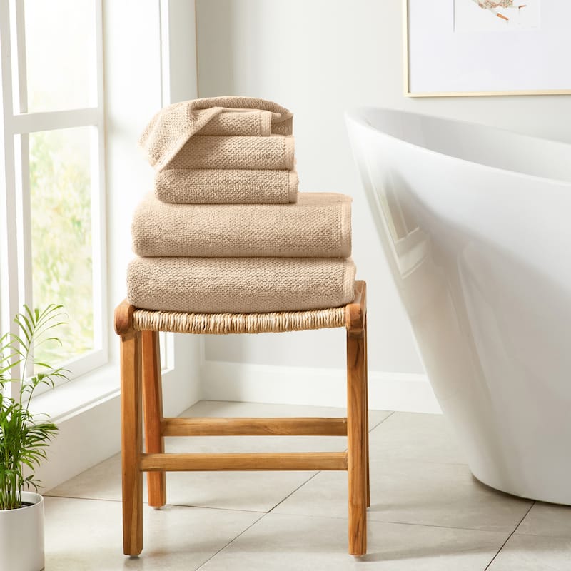 100% Cotton Acacia Collection Ultra Absorbant Popcorn Bath Towels - 6 Piece Set - Taupe