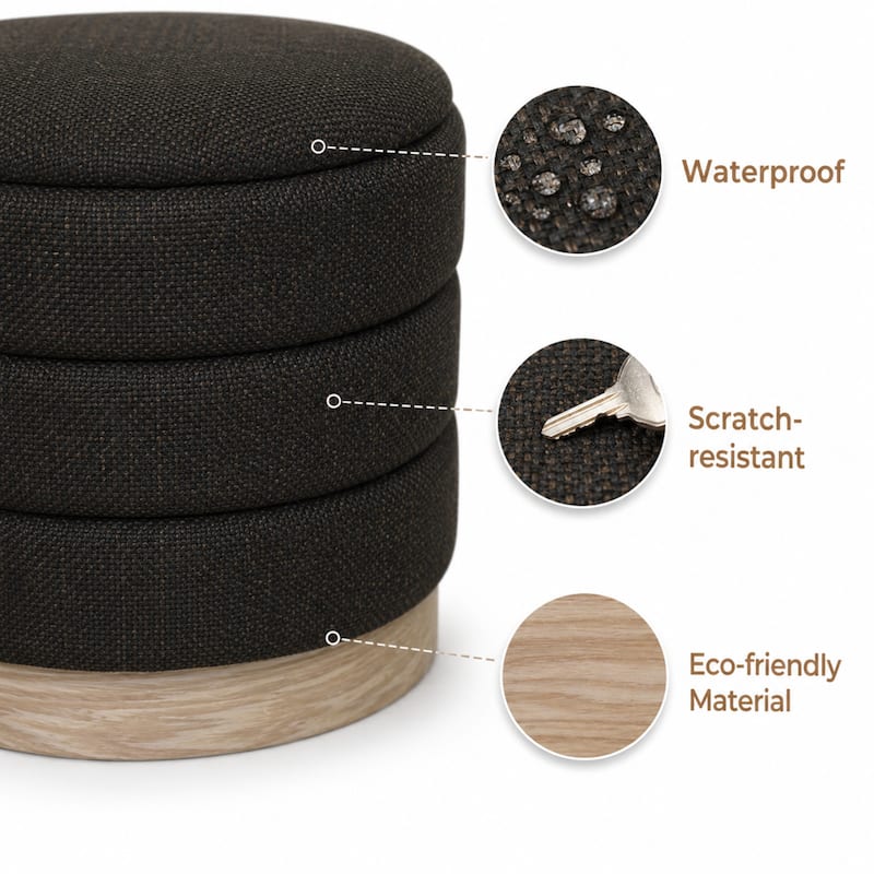 Aria Home Modern Cylinder Ottoman with Hidden Storage Upholstery Seat
