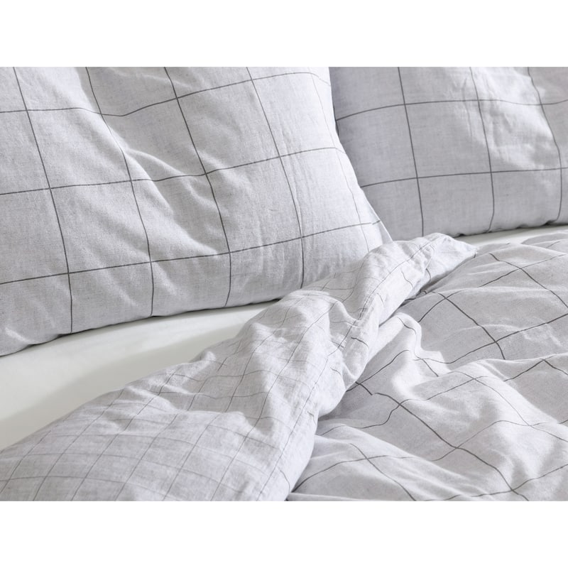 Kenneth Cole New York Holden Grid Cotton Grey Duvet Cover Set