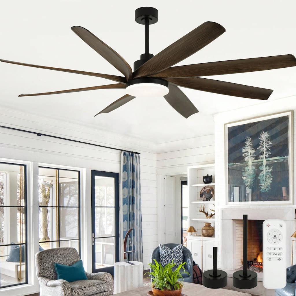 Cusp Barn 72 Inch Large Modern Ceiling Fans with Lights and Remote, Farmhouse 6 Speeds Quiet DC Motor Black Ceiling Fan