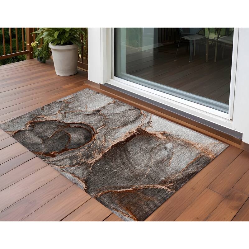 Altona Artistic Abstract Weather Resistant Current & Stylish Runner Outdoor Rug - 3' x 5' - Peach