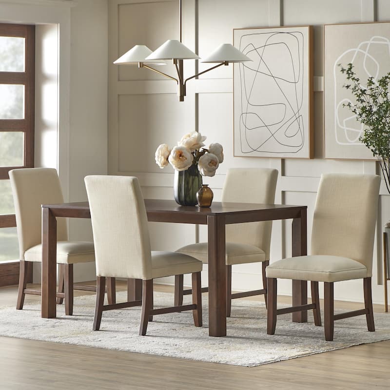 Lifestorey Dakota Dining Set - 5-Piece Walnut/Cream Solid
