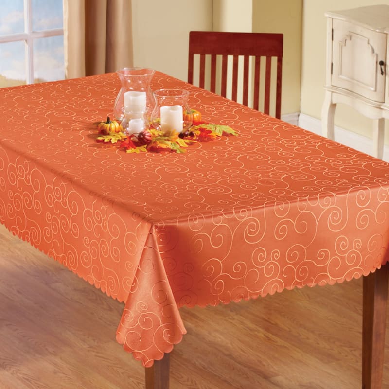 Solid Scroll Scalloped Edge Tablecloth - Burnt Orange - 60" x 90"