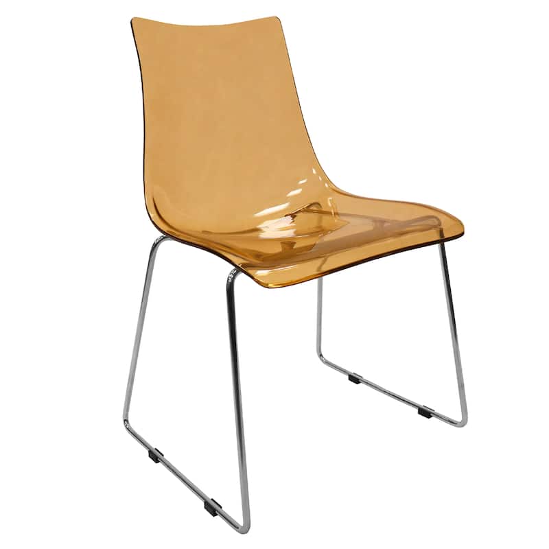 Lima Modern Transparent Acrylic in Chrome Steel Frame Dining Chair - Amber