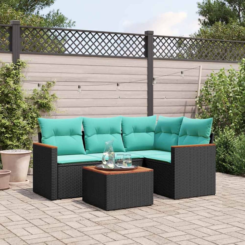 vidaXL Patio Sofa Set with Cushions Outdoor Conversation Furniture Poly Rattan - 24.4x 24.4x 27.2