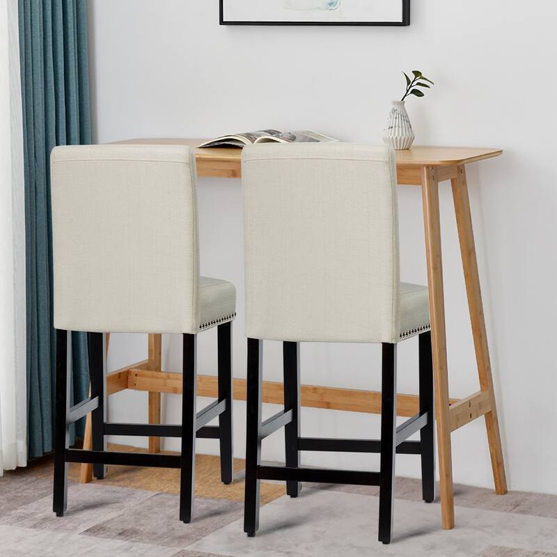 Costway Set of 2 25'' Kitchen Breakfast Chairs Nailhead Bar Stools