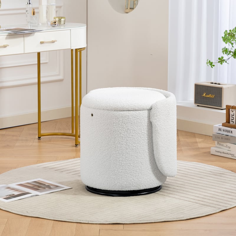 Stylish Upholstered Barrel Chair: 360°Swivel Vanity Stool for Bedroom & Dining Chair, Built-in Storage, Soft Padded Accent Seat
