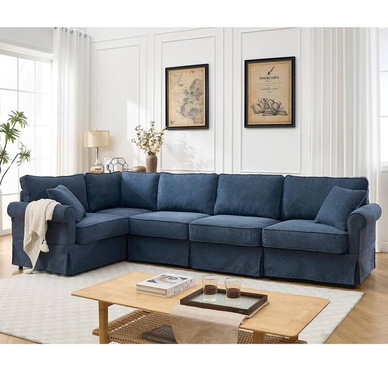 94" Linen L-Shaped Sectional Sofa, 5-Seater