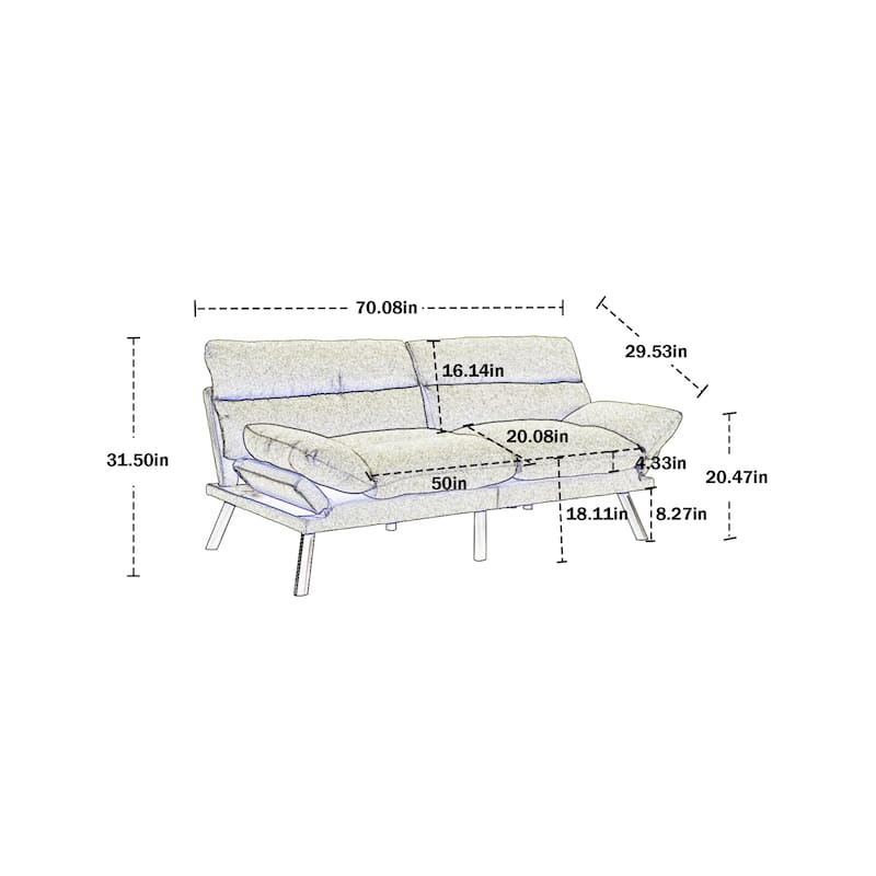 Modern Upholstered 2 Seaters Sleeper Sofa with Thick Cushion and Metal Feet