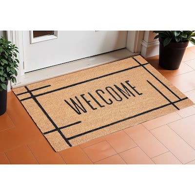 HomeRoots 17" X 29" Natural And Black Welcome Outdoor Coir Door Mat - 17' X '29