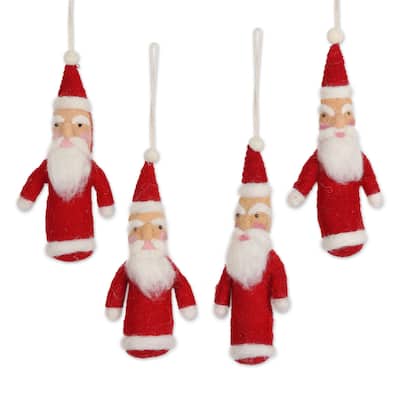 Novica Handmade Santa Greetings Wool Felt Ornaments (Set Of 4)