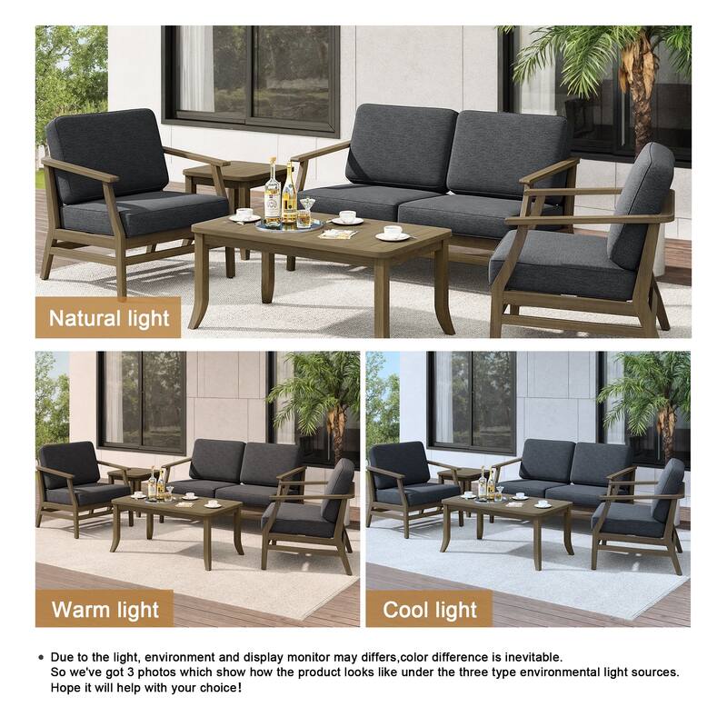 Teak Outdoor Patio Seating Set with Loveseat, Chairs and Tables (5-Piece)