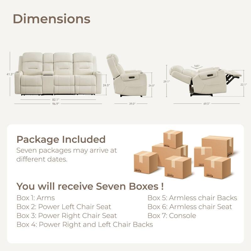 Spruce & Spring Genuine Leather Power Reclining Sofa with Wireless Charging