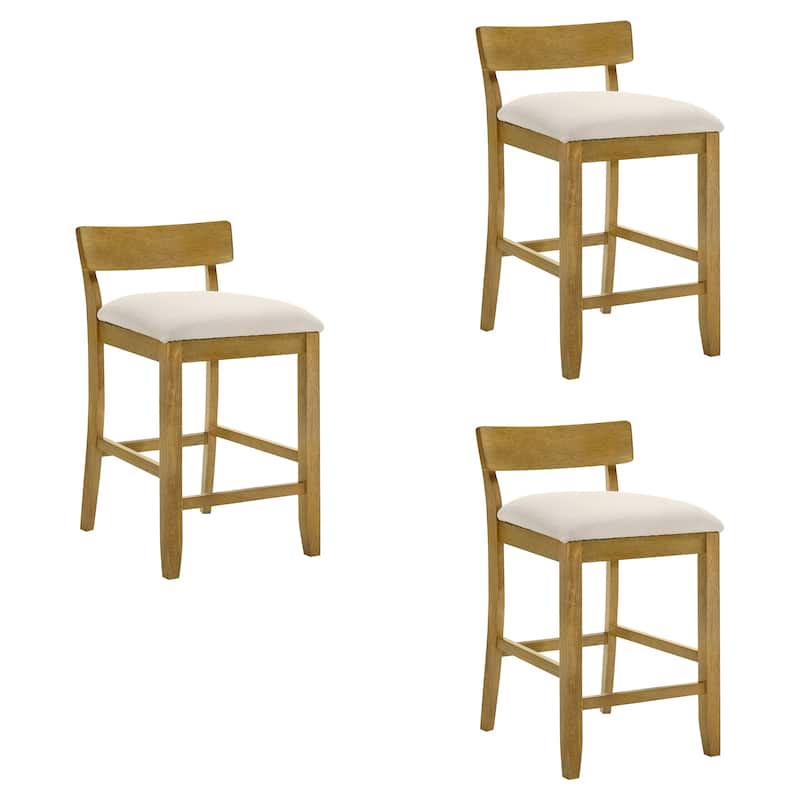 Merie Modern Transitional Wood Counter Height Kitchen Bar Stool with White Boucle Fabric Upholstered Seat - Set of 3 - White/Amber Glow - Counter Height