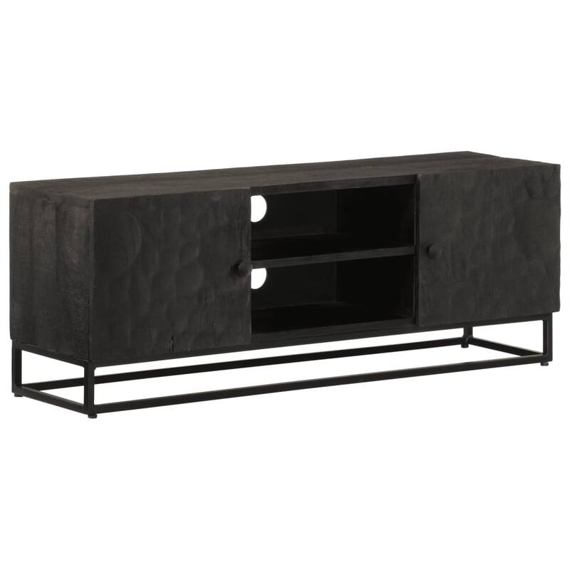 vidaXL TV Cabinet Black Solid Mango Wood and Iron 43.3 x 11.8 x 15.7 in - 11.8 x 43.3 x 15.7 in