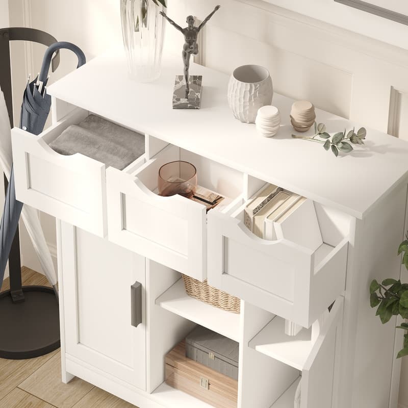 Versatile Wooden Storage Cabinet with Drawers & Adjustable Shelves for Living Room, Bedroom, and Bathroom