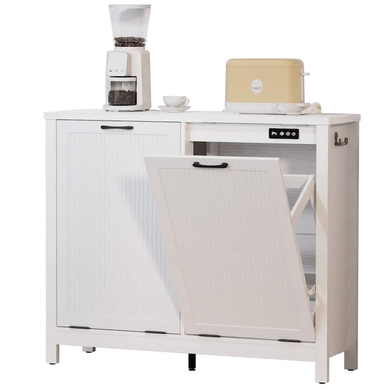 Fluted Double Tilt Out Trash Can Cabinet 20 Gallon With A Built-in Deodorizing System, Dog Proof Garbage Can - White