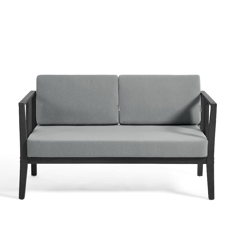 Casual Teak Wood Outdoor Patio Loveseat with Cushions