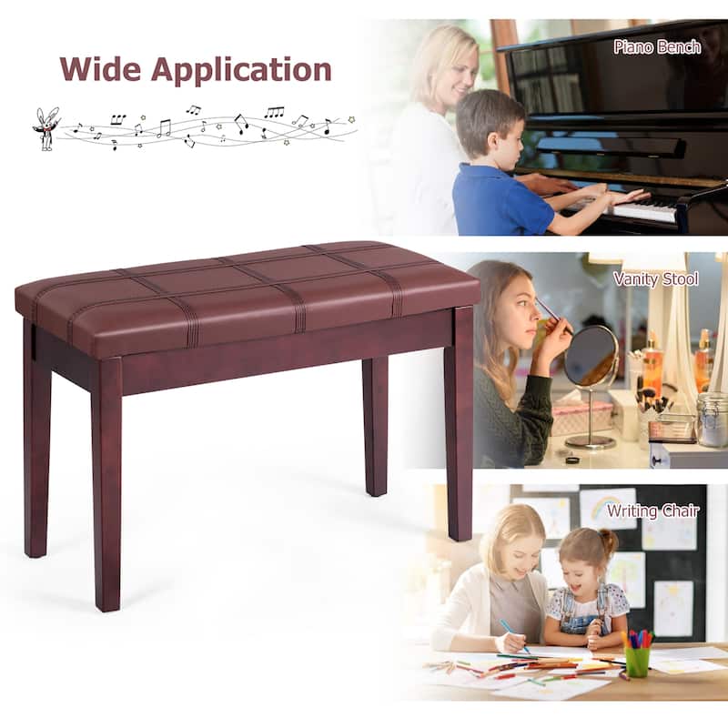 Costway Solid Wood PU Leather Piano Bench Padded Double Duet Keyboard