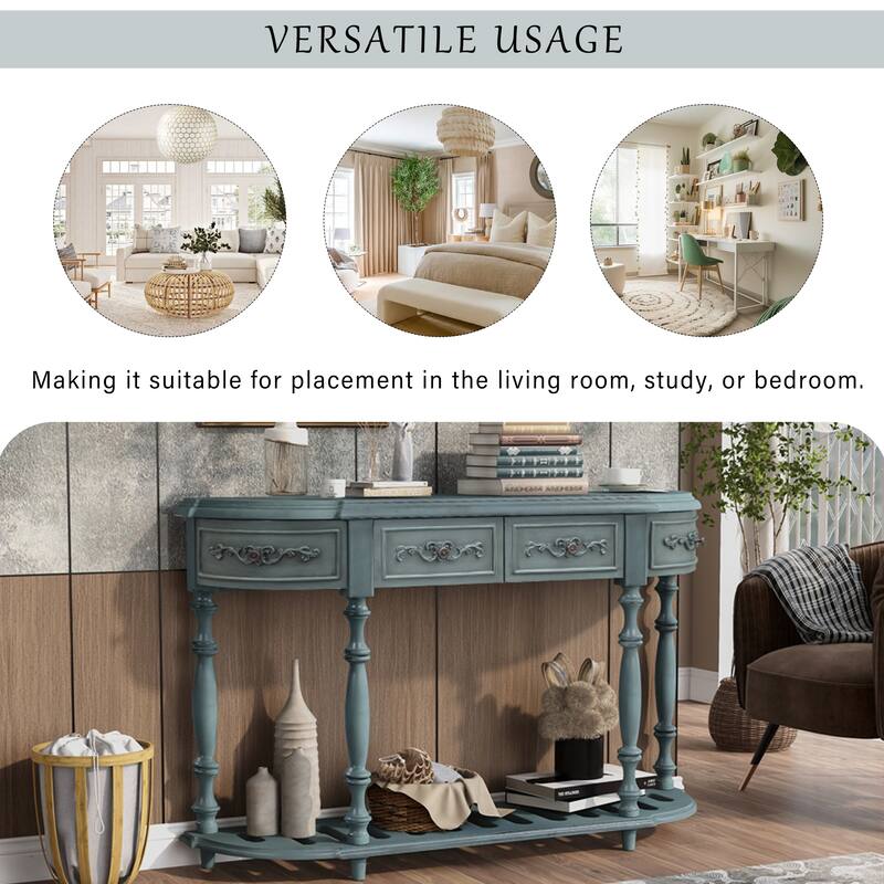 Modern Curved Console Table with 4 Drawers and 1 Shelf