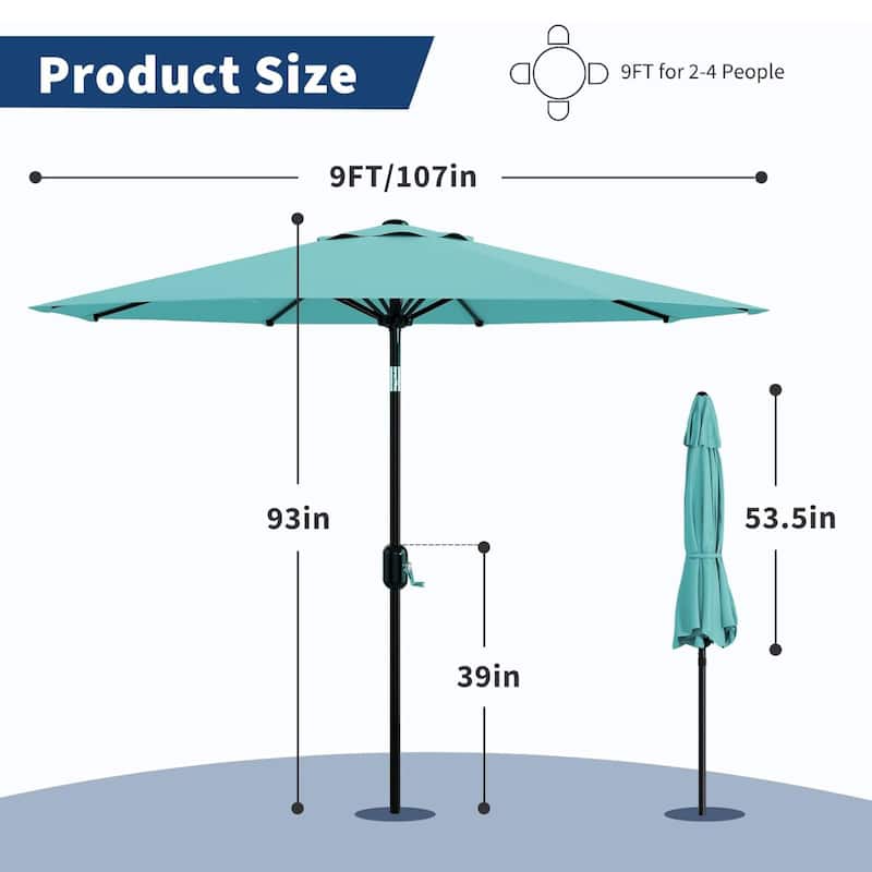 9 FT Outdoor Table Patio Umbrella, Waterproof UV Protection for Garden, Backyard, Poolside