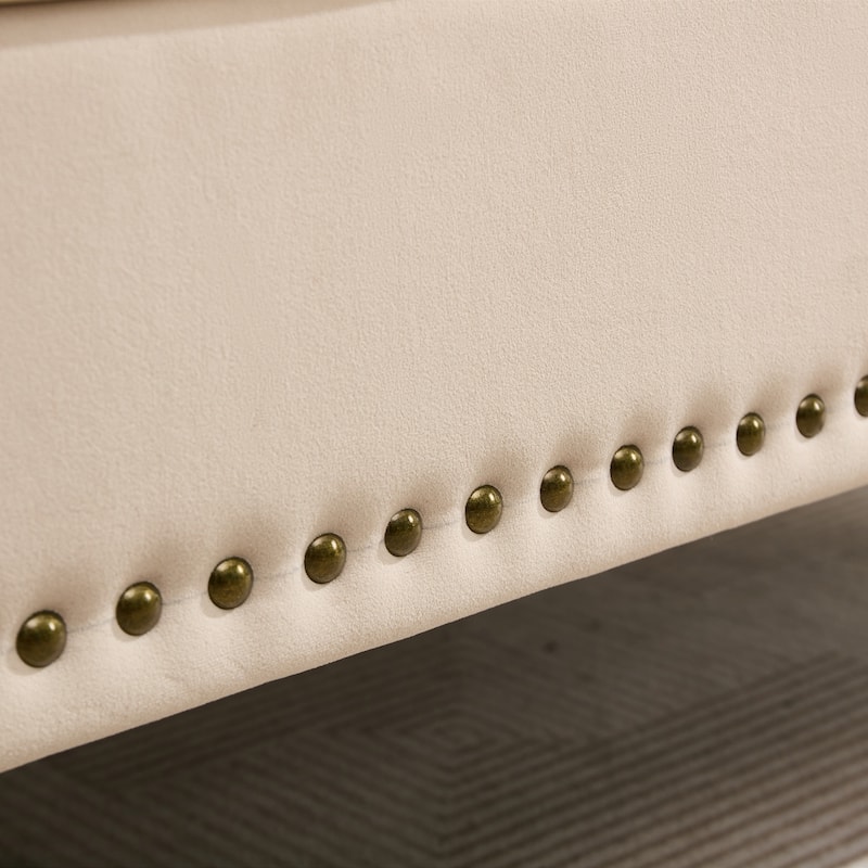 Velvet Chaise Lounge with a Storage Function, Tufted Cushions & Nailheads