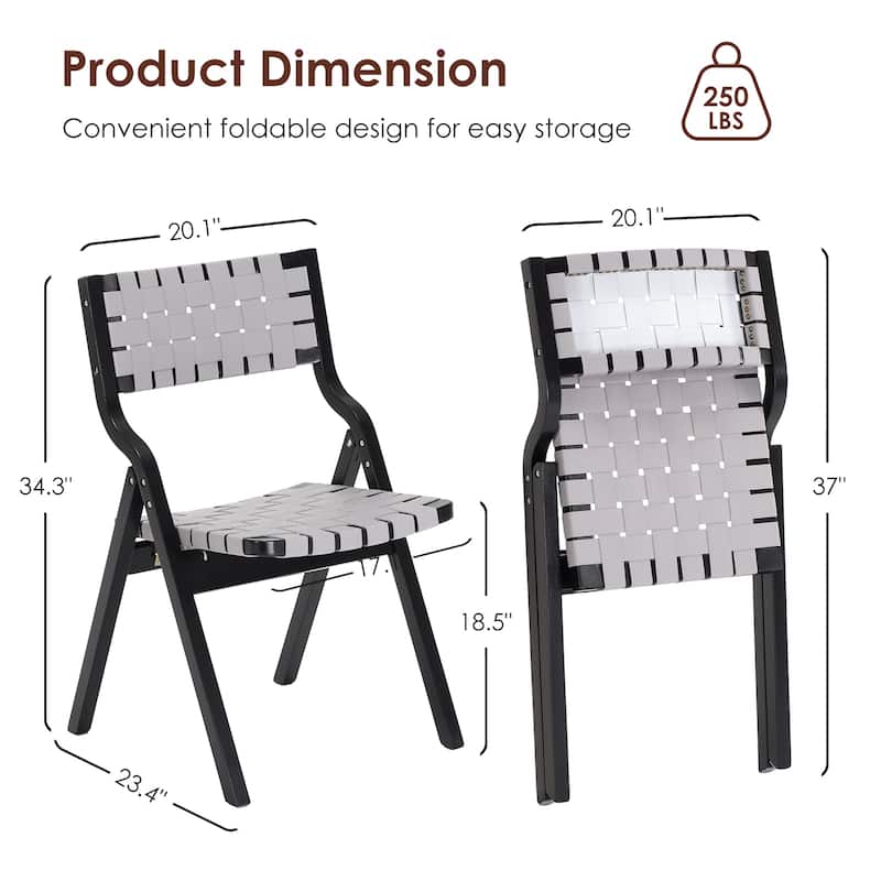 Foldable Chairs Wooden Stackable Dining Chairs for Kitchen & Dining Room Chair Woven Seat & Webbing Back, Dining Chair Set of 2