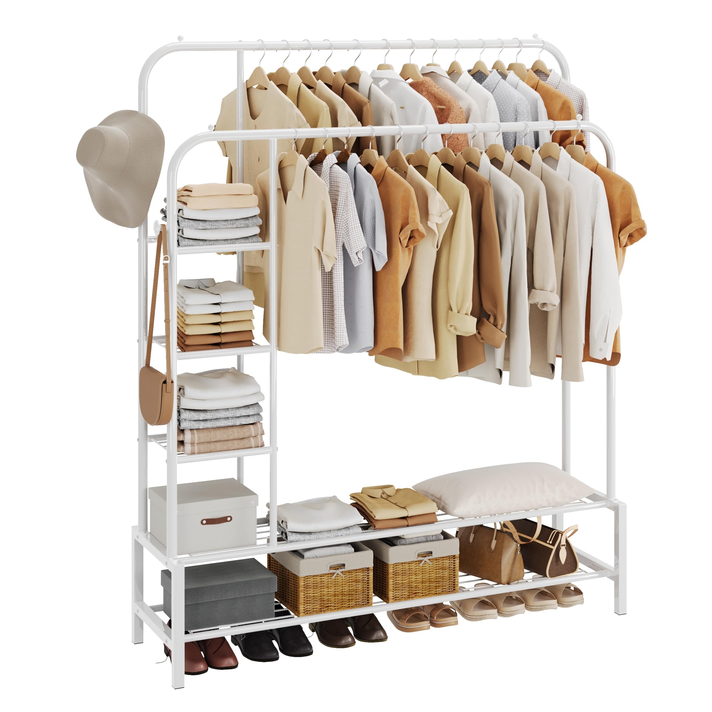 Double rod portable 2025 clothing hanging garment rack