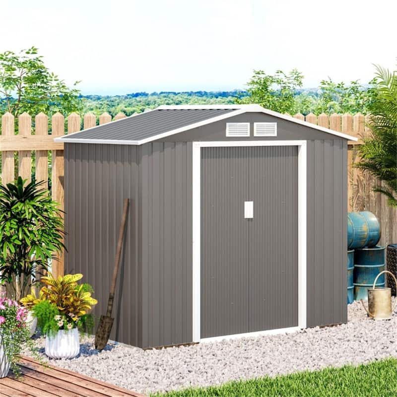 Galvanized Steel Garden Storage Shed with Vents Double Door - 84" L x 51.06" W x 73.2" H