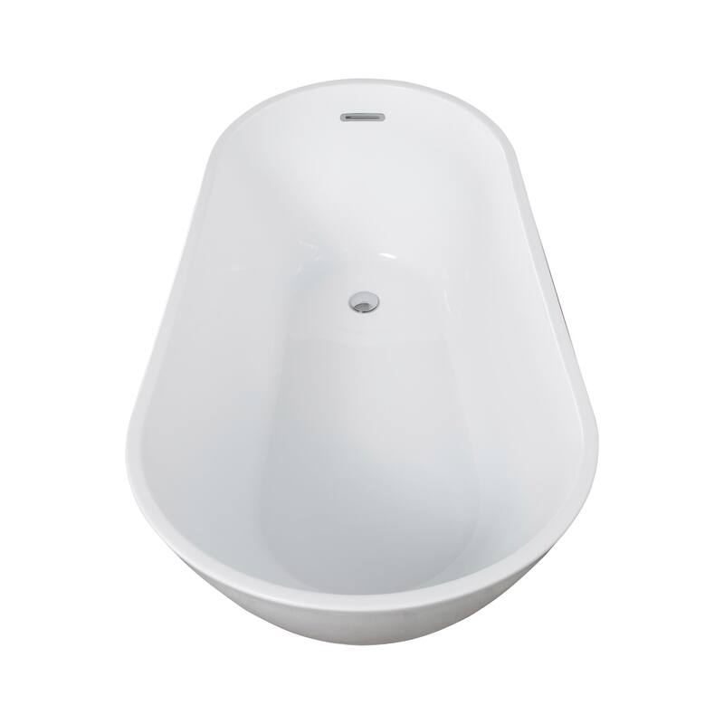 55"/59"/63" Acrylic Single Slipper Freestanding Soaking Bathtub in White with Drain