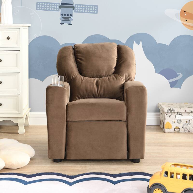 Toddlers Velvet Recliner With Headrest And Footrest