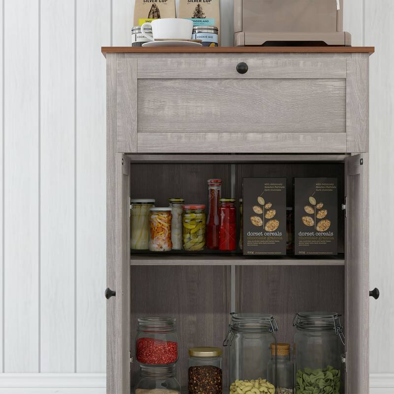 Farmhouse Barn Door Accent Cabinet, Kitchen Sideboard Storage Cabinet with Double Doors, Drawer, and Adjustable Shelf