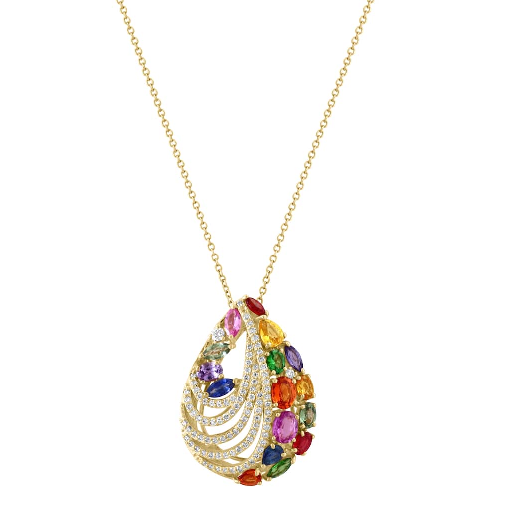 EFFY 14K Gold Diamond Multi Sapphire Pendant Necklace