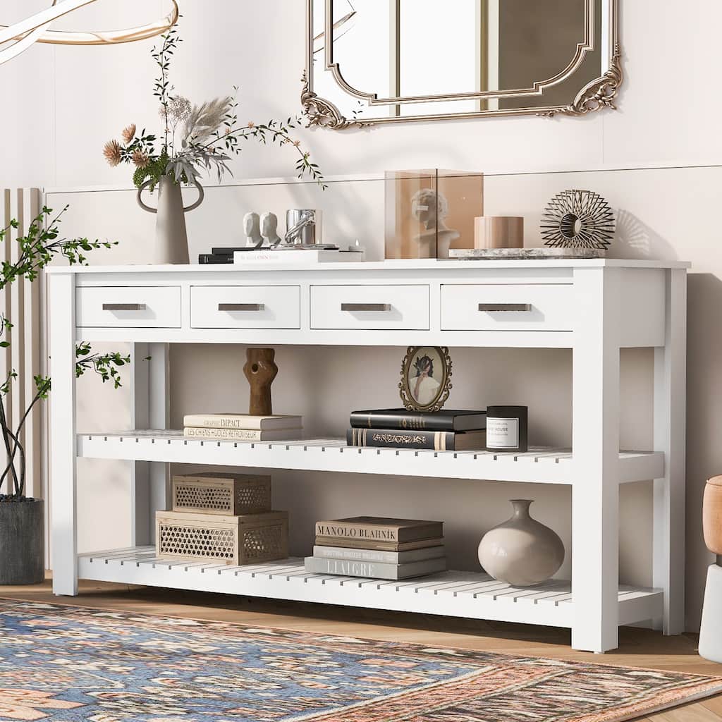 Stylish Entryway Console Table with 4 Drawers and 2 Shelves